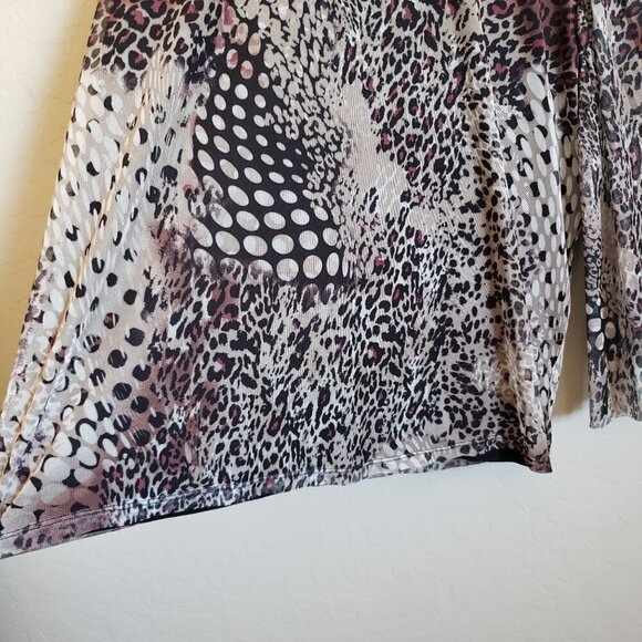 Chico's Cheetah & Snake Print Mesh Top Blouse Sheer Bell Sleeves Size Women's XL - Picture 4 of 10